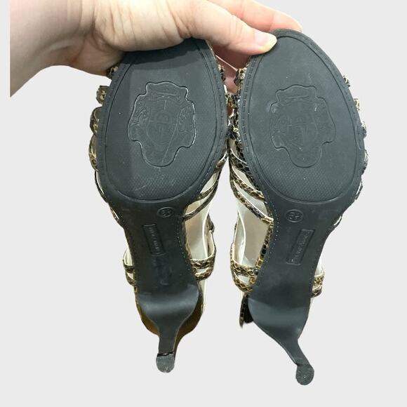 Etienne Aigner Snake Ankle Strap heel Peep Toe Size 8.5 - Picture 9 of 13